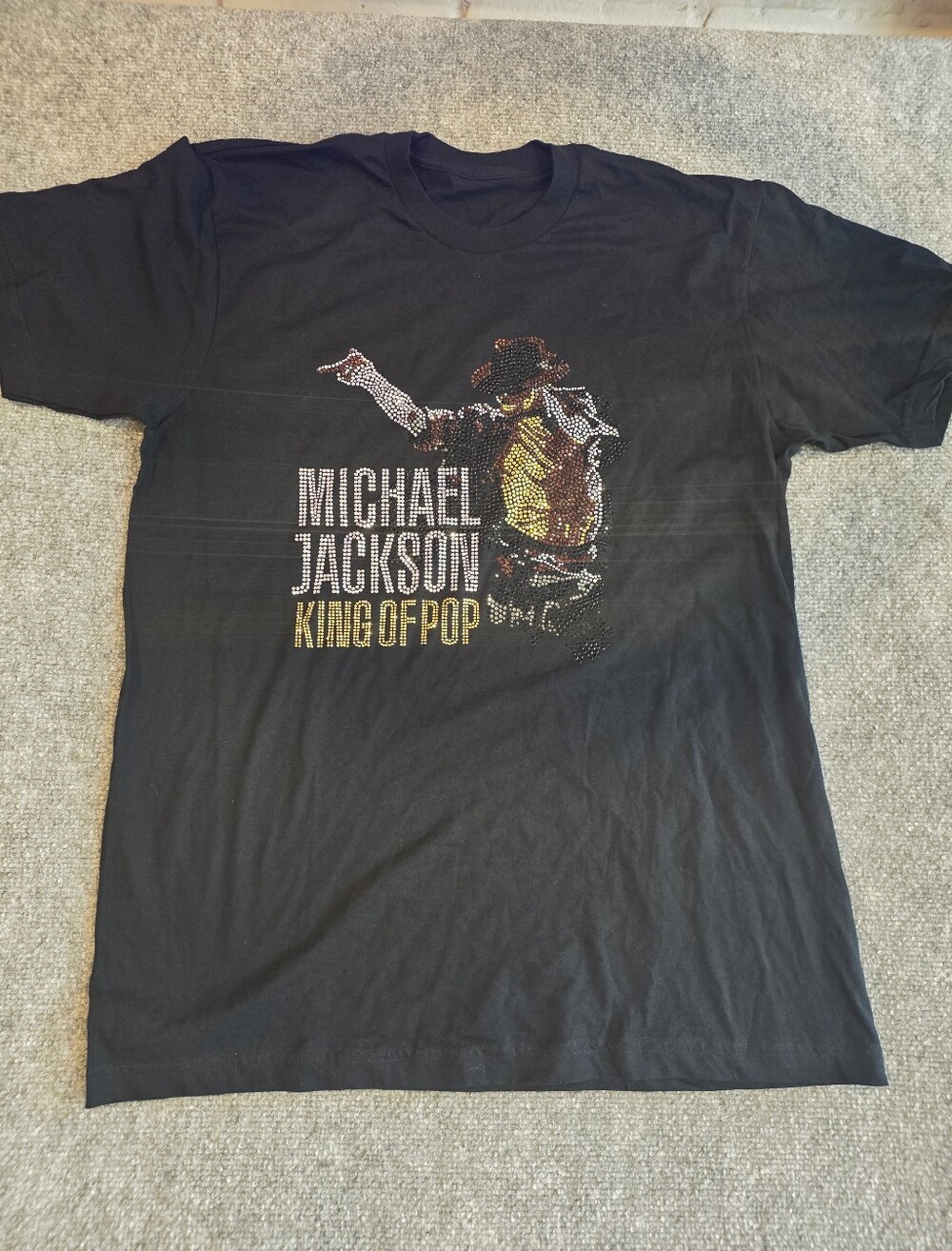 NWOT Michael Jackson King Of Pip T-Shirt W/ Rhinestones Large. See Measurements